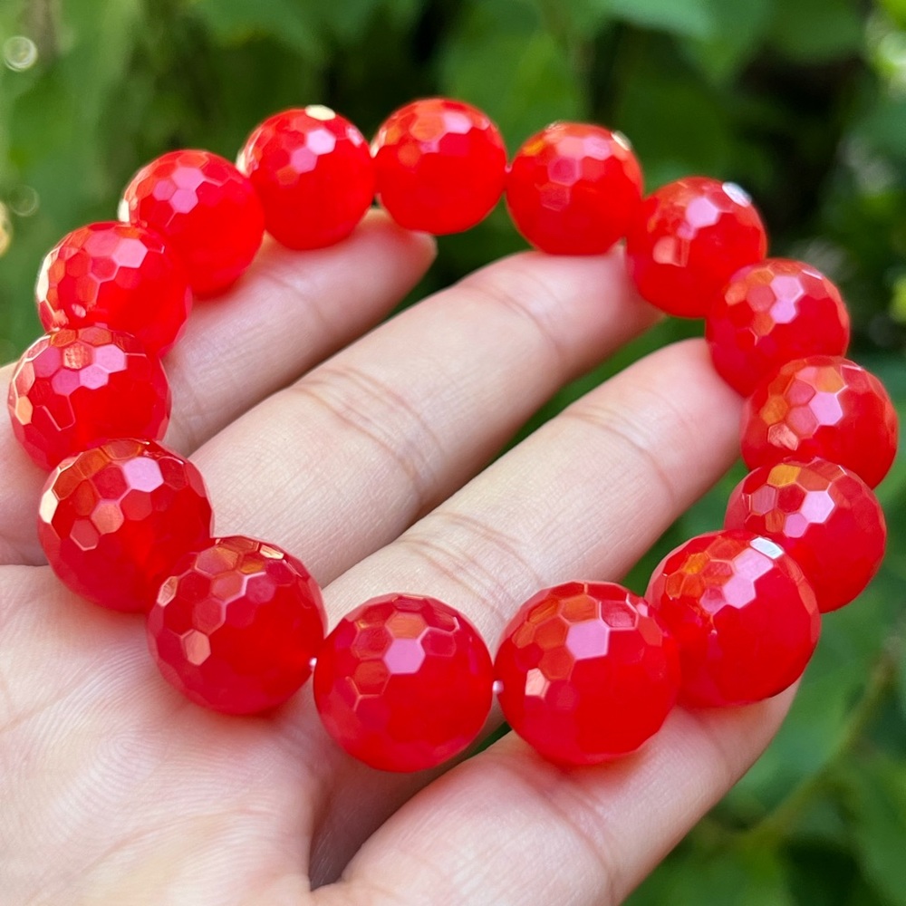 14mm stretchable hot pink agate bracelet